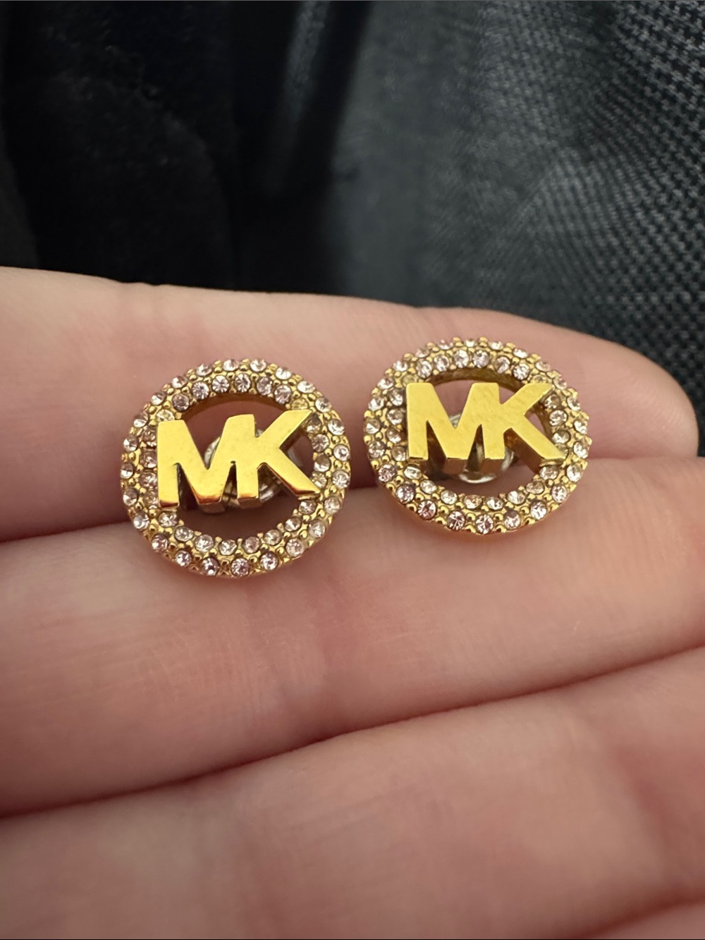 Michael Kors Gold Tone MK Crystal Circle Stud Earrings